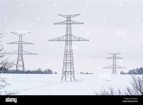 Construction Of High Voltage Pylons In Winter Assembled Power