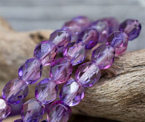 6mm Czech Glass Fire Polish Round 25 Beads Amethyst Fuchsia Faceted