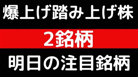 爆上げ踏み上げ株！！2銘柄！！明日の注目銘柄 Youtube