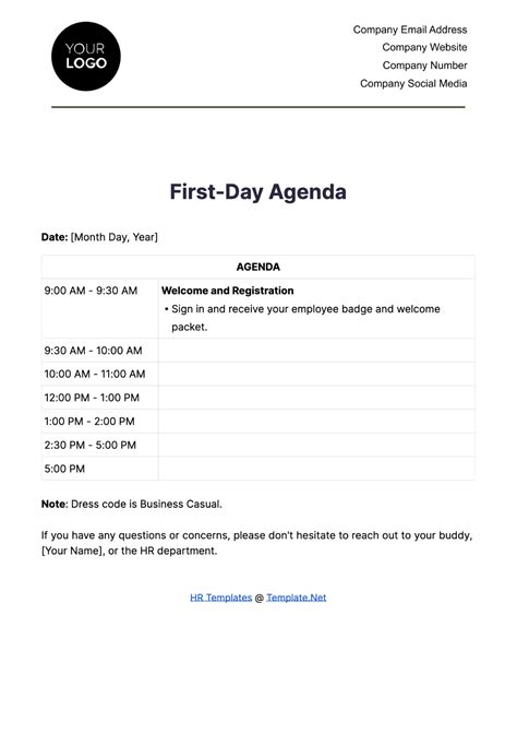 Free First Day Agenda Hr Template To Edit Online