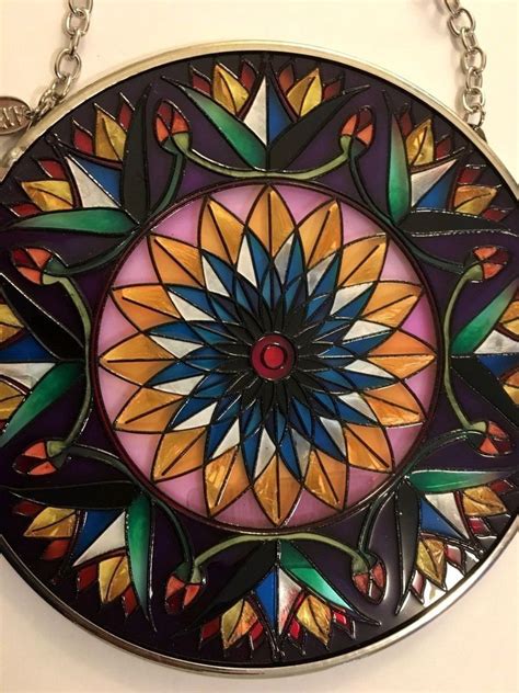 Amia Handpainted Sun Catcher Art Glass Denver Co By Kathy Denett Folk Art Motif Amia Glass