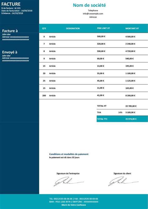 Exemple De Facture Excel T L Charger Gratuitement Facture Excel