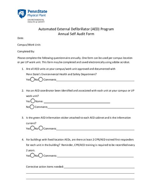 Fillable Online Ehs Psu Automated External Defibrillators Aeds