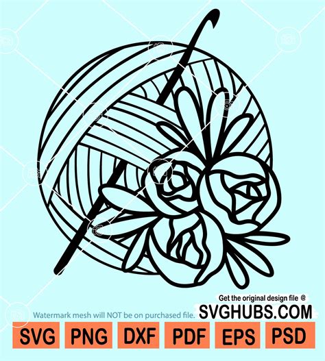 Crochet And Floral Yarn Ball Svg Ball Of Yarn Svg Knitting Logo Svg