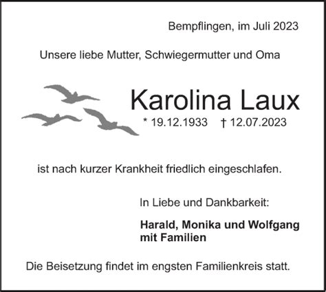 Traueranzeigen Von Karolina Laux S Dwest Presse Trauer