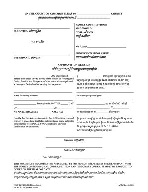 Fillable Online Pacourts Pfa Service Affidavit En Khm Doc