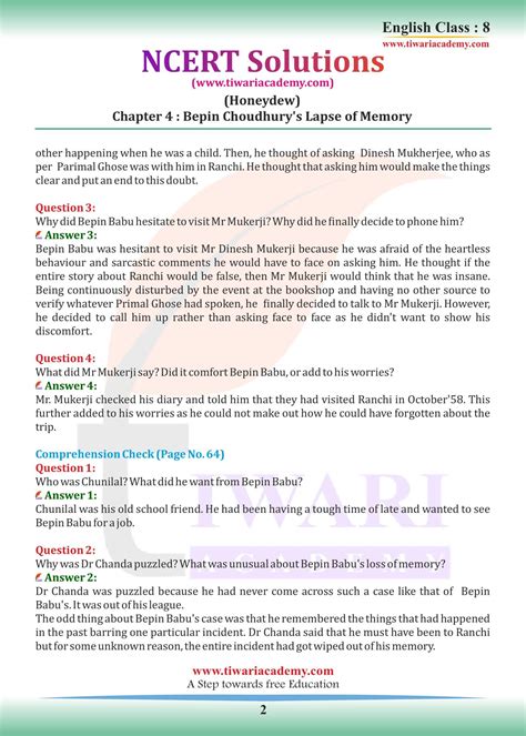 Ncert Solutions For Class English Honeydew Chapter Bepin Chaudhury