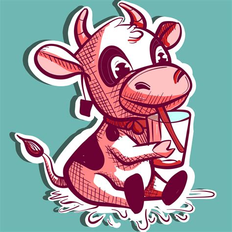 Digital art of a cartoon mascot cow drinking milk with a straw from a ...