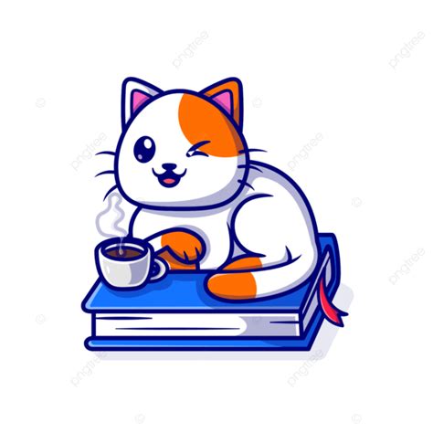 Creative Vector Hand Drawn Illustration Of Cat Drinking Coffee On Book ...