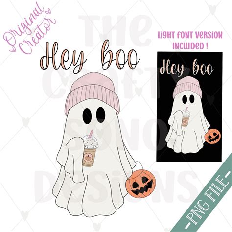 Hey Boo Pngcute Ghost Pngghost Drinking Coffee Pnghalloween Etsy