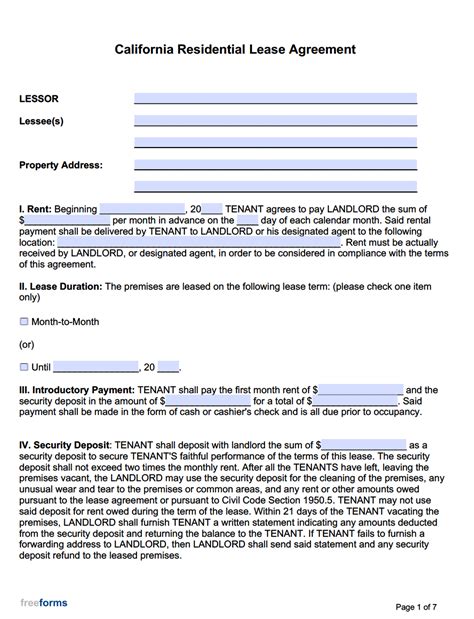 Printable Tenant Agreement Template