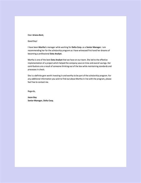 Scholarship Recommendation Letter Template Niallleylah