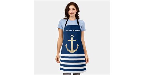 Nautical Gold Anchor Navy Blue Striped Apron Zazzle