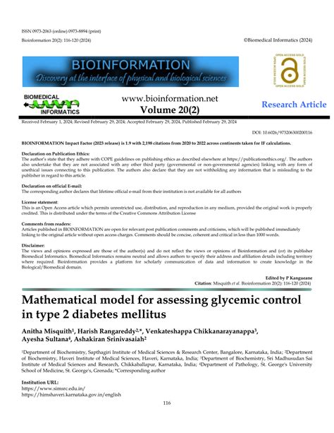 PDF Mathematical Model For Assessing Glycemic Control In Type 2