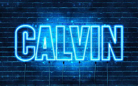 Calvin With Names Horizontal Text Calvin Name Blue Neon Lights With