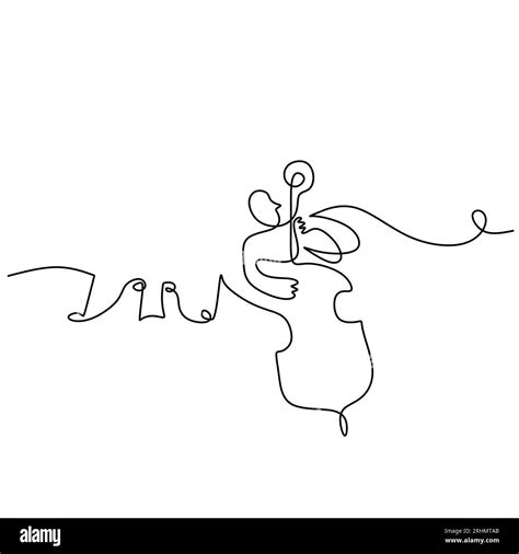 One Single Continuous Line Of Man Playing Violin With Music Notes