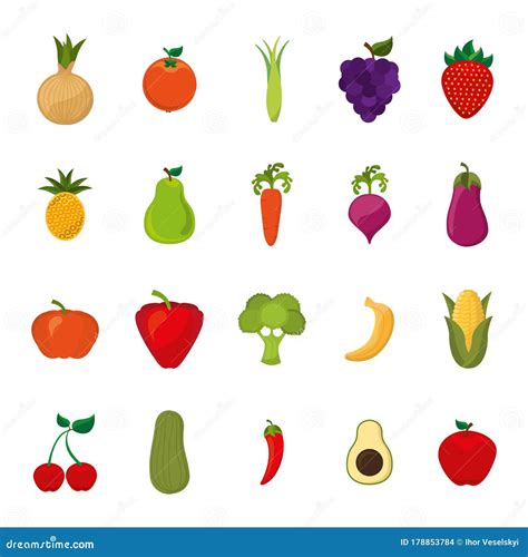 Isolated Fruits And Vegetables Icon Set Vector Design Stock