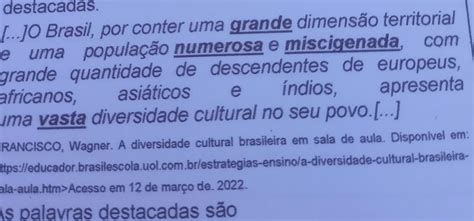 Leia O Trecho Abaixo Observando As Palavras Destacadas As Palavras