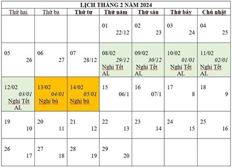 Lịch Nghỉ Tết Nguyên đán Năm 2024 Mới Nhất