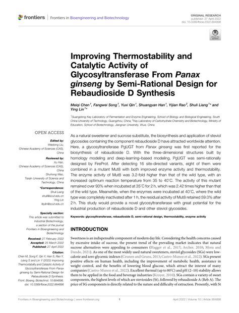 Pdf Improving Thermostability And Catalytic Activity Of