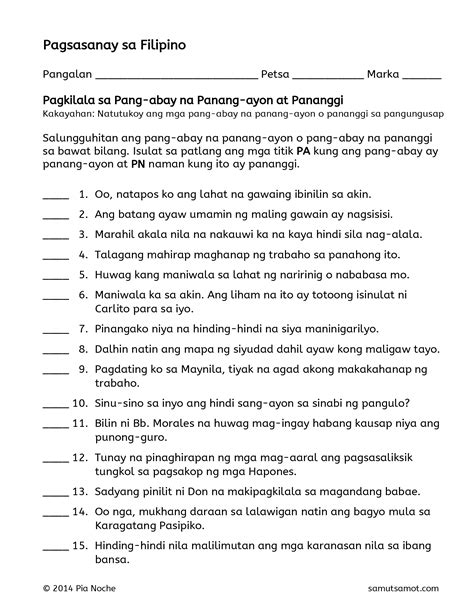 PDF Pagsasanay Sa Filipino PDF FileSalungguhitan Ang Pang Abay Na