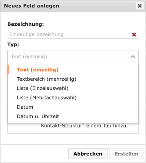 Eigene Felder Kontakt Strukturen Dokumentations