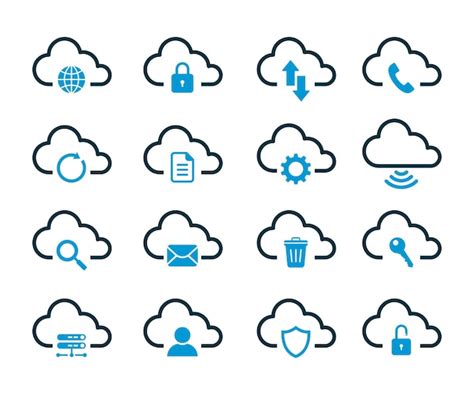 Almacenamiento En La Nube Y Conjunto De Iconos De Vector De Red E