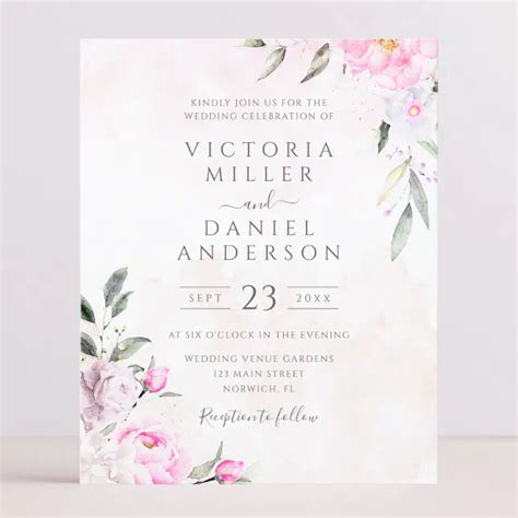 Pink Watercolor Floral Elegant Wedding Invitation Zazzle