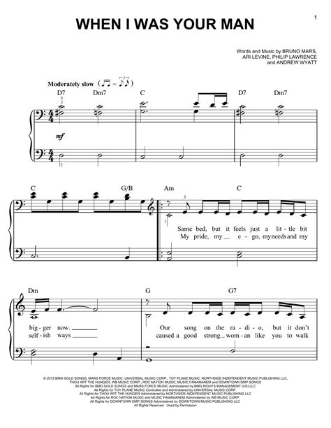 When I Was Your Man Sheet Music By Bruno Mars Easy Piano 95875