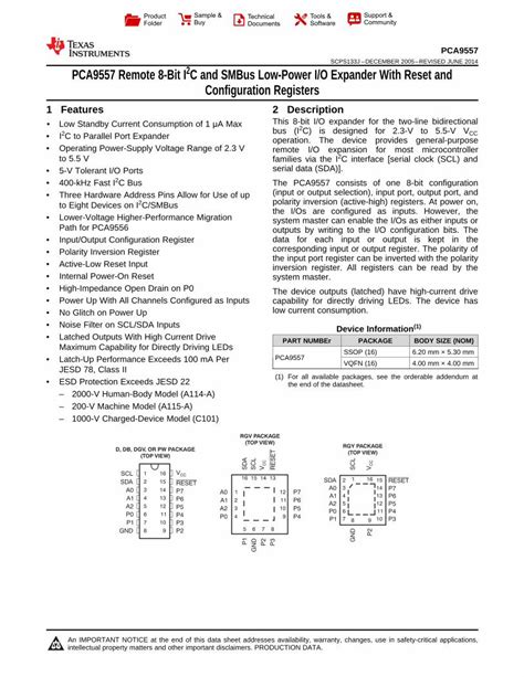 Pdf Pca Remote Bit I C And Smbus Low Power I O Expander