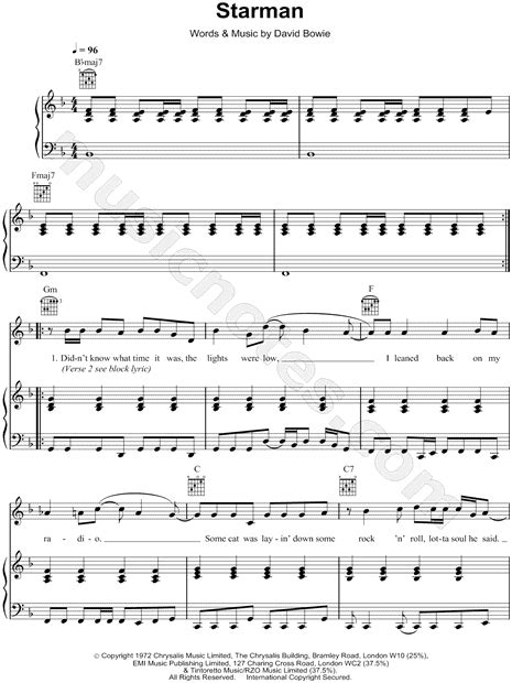 David Bowie Starman Sheet Music In F Major Transposable Download