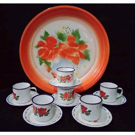 Jual Tea Set Enamel Kembang Jadul Khas Jogja Peralatan Minum Teh