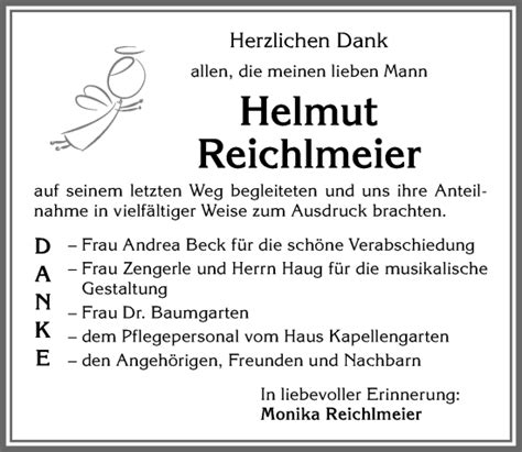 Traueranzeigen Von Helmut Reichlmeier Allg Uer Zeitung