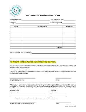 Fillable Online Gisd Employee Reimbursement Form Georgetown Isd Fax