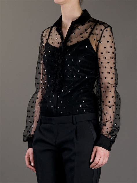 Lyst Saint Laurent Sheer Polka Dot Blouse In Black