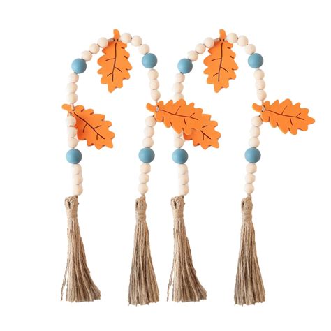 Hesxuno Natural Wood Bead Garland With Tassels 2pcs Boho Decorative