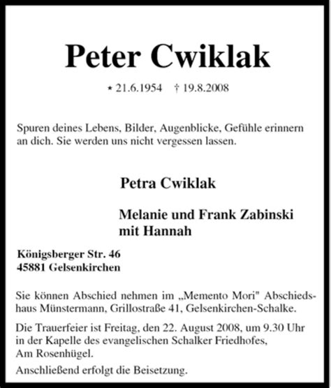 Traueranzeigen Von Peter Cwiklak Trauer In NRW De