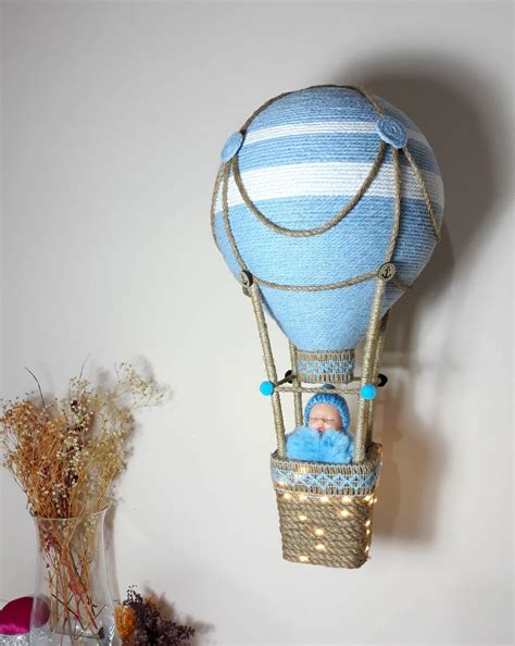 Hot Air Balloon Nursery Light Baby Mobile Blue Hanging And Standing Baby Shower Gift Nursery