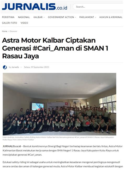 Astra Motor Kalbar Ciptakan Generasi Cari Aman Di SMAN 1 Rasau Jaya