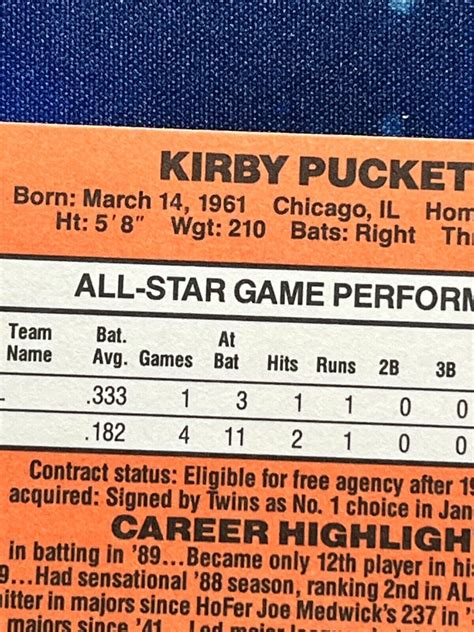 1990 Donruss HOF All Star Error 683 Kirby Puckett No TM ML Wrong