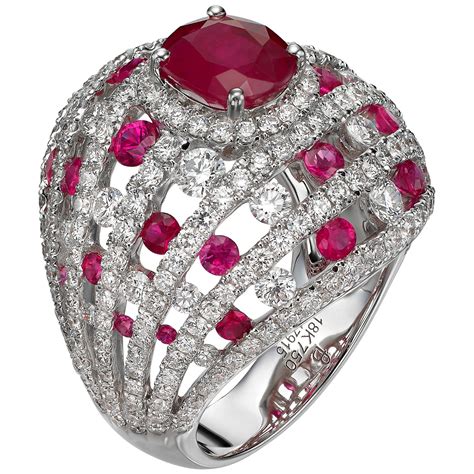 2 33 Carat Oval Ruby 18 Karat White Gold Diamond Cocktail Ring For Sale