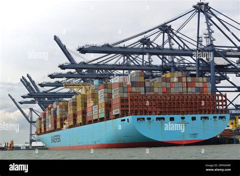 Maersk Line Container Ship Unloading At The Port Of Felixstowe In