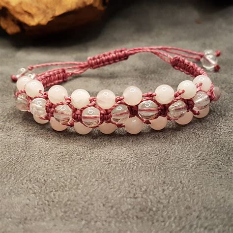 Bracelet Quartz Rose Cristal De Roche Rangs Perles Mm