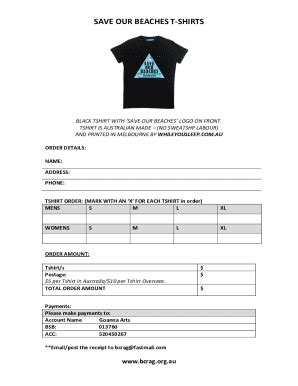 Fillable Online SAVE OUR BEACHES TSHIRT ORDER FORM Docx Fax Email Print