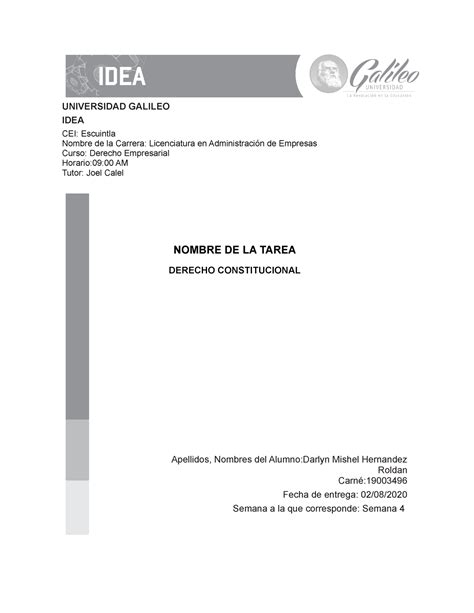 Tarea Derecho Empresarial Universidad Galileo Idea Cei Escuintla