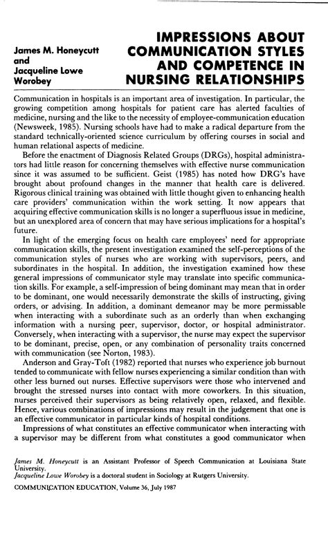 Impressions About Communication Styles And Competence In Nursing