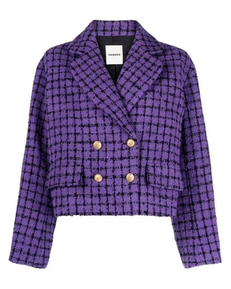 Sandro Simona Double Breasted Tweed Blazer In Purple Lyst Canada