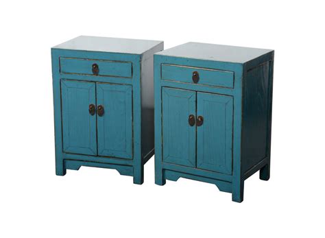 Table De Chevet Chinoise Bleu Brillant L42xP32xH60cm Fine Asianliving