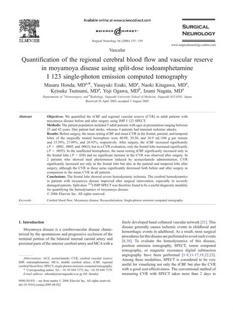 Pdf Quantification Of The Regional Cerebral Blood Flow And Vascular