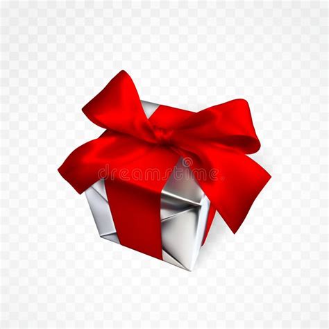 Realistic Gift Box With Red Bow Isolated On Gray Background Vector